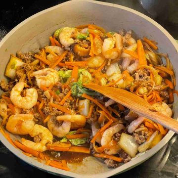 add shrimp pork chicken or beef to yaki udon base