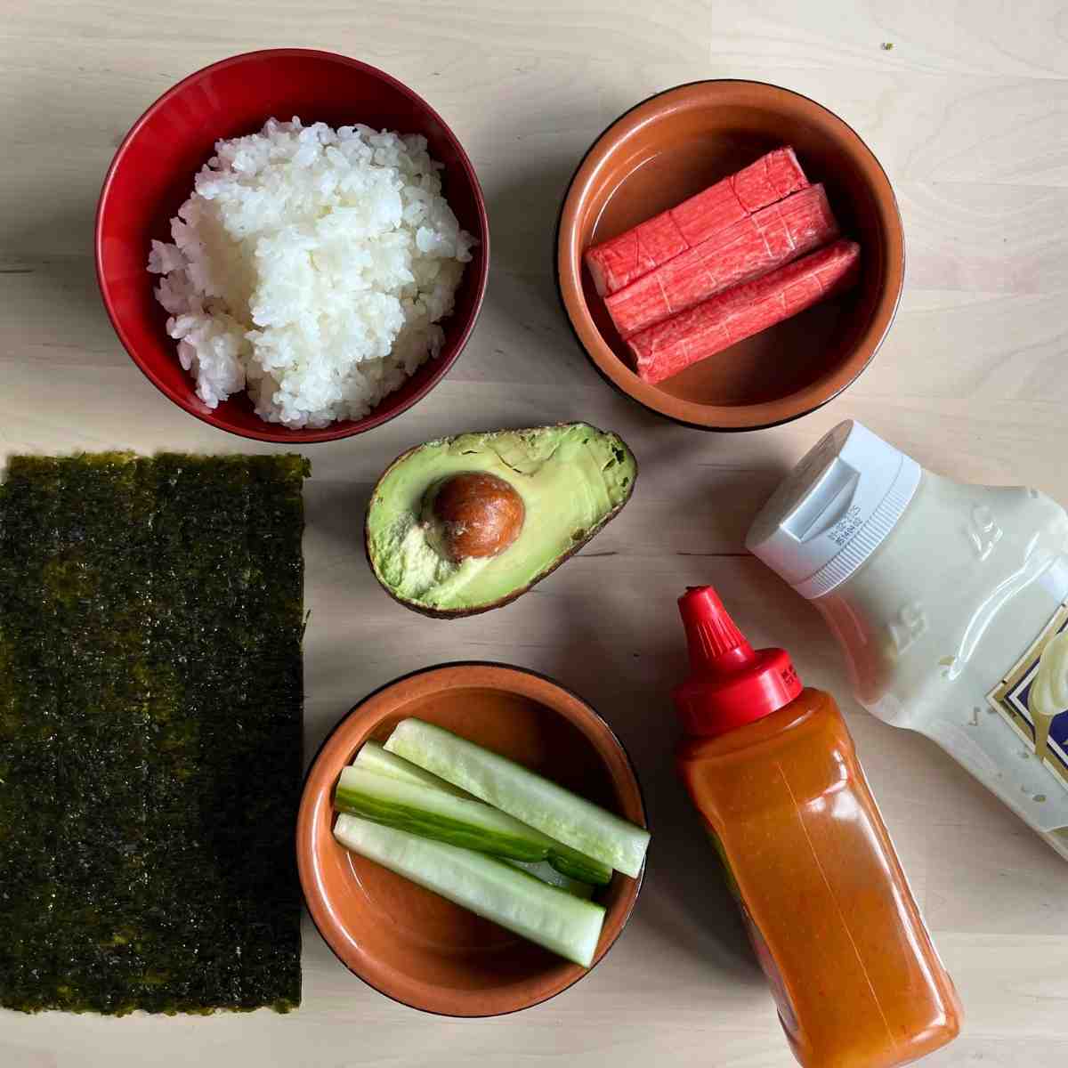 Spicy crab sushi ingredients