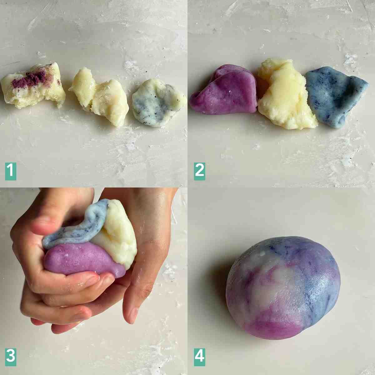 Making coloured snow skin mooncake dough