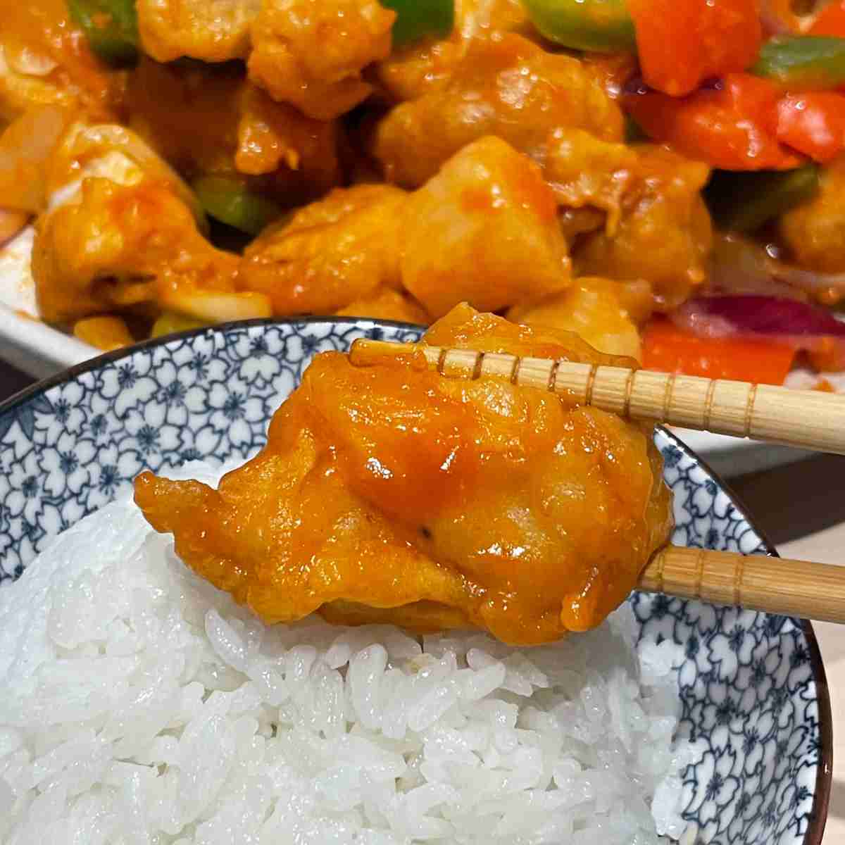air fryer sweet and sour chicken balls with rice