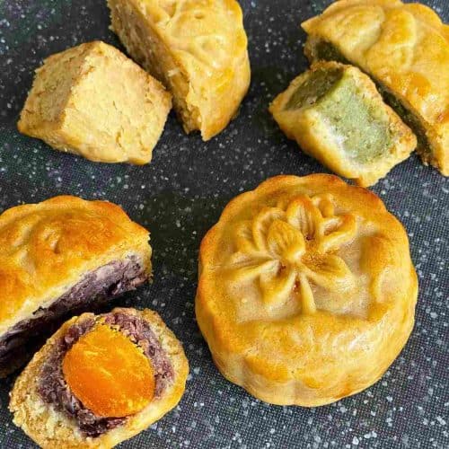 easy mooncake recipe with red bean lotus egg yolk green tea