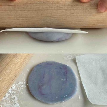 roll snow skin mooncake dough with rolling pin
