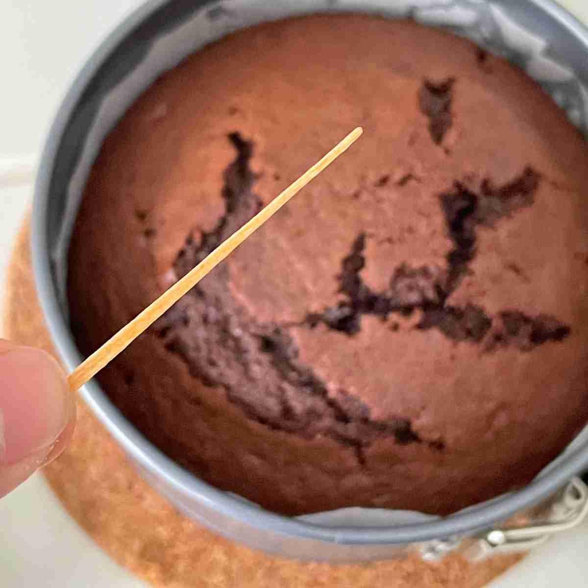 clean toothpick from chocolate bento cake