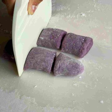 cut purple yam mochi dough